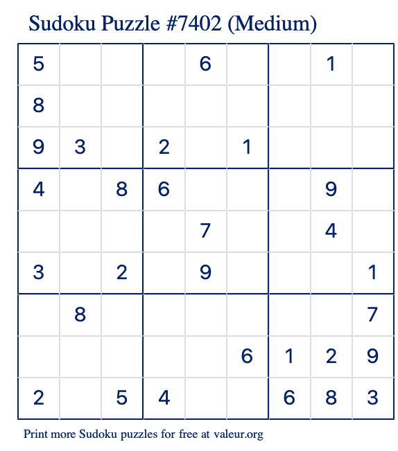 Free Printable Medium Sudoku Puzzle number 7402