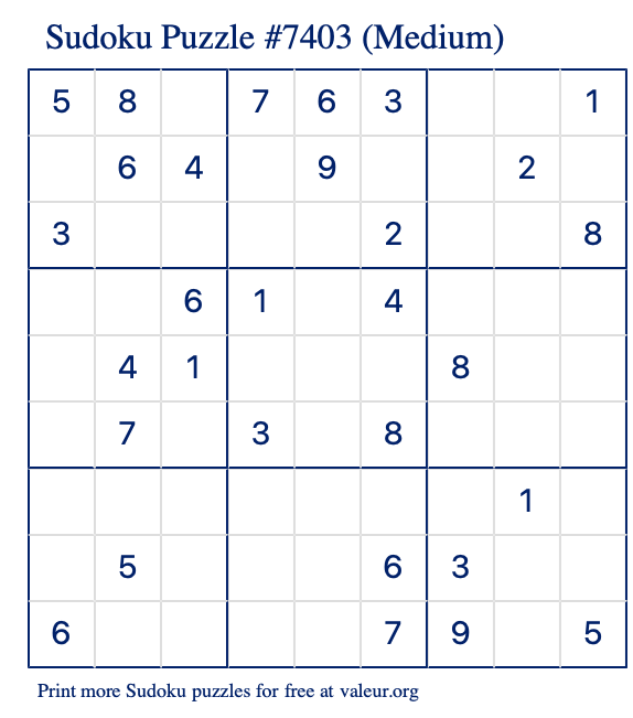 Free Printable Medium Sudoku Puzzle number 7403