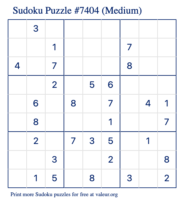 Free Printable Medium Sudoku Puzzle number 7404