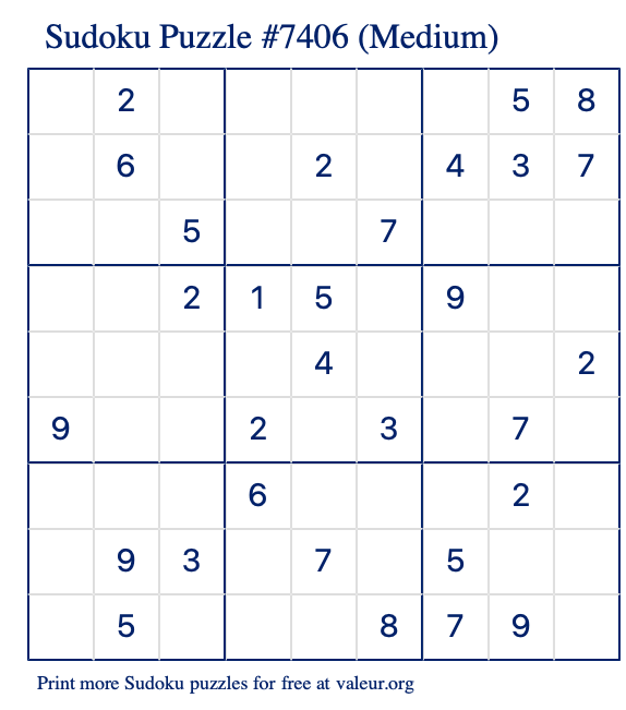 Free Printable Medium Sudoku Puzzle number 7406