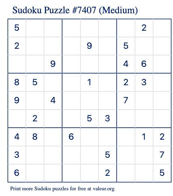Free Printable Medium Sudoku Puzzle number 7407