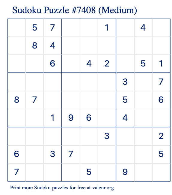 Free Printable Medium Sudoku Puzzle number 7408
