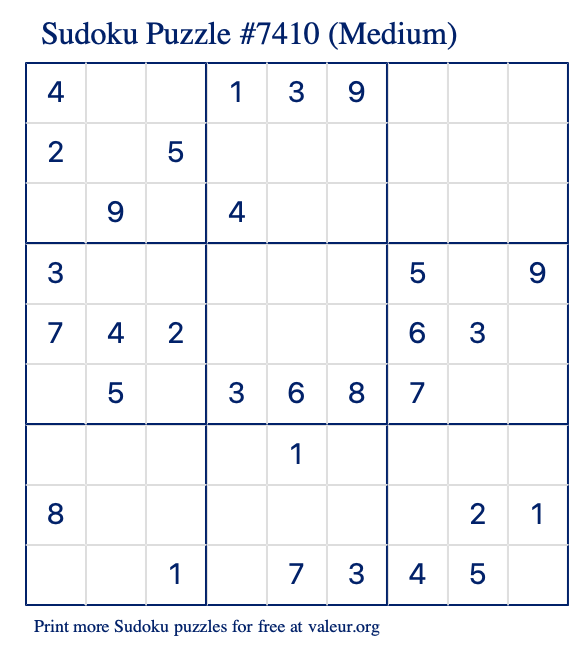 Free Printable Medium Sudoku Puzzle number 7410