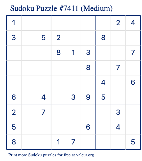 Free Printable Medium Sudoku Puzzle number 7411