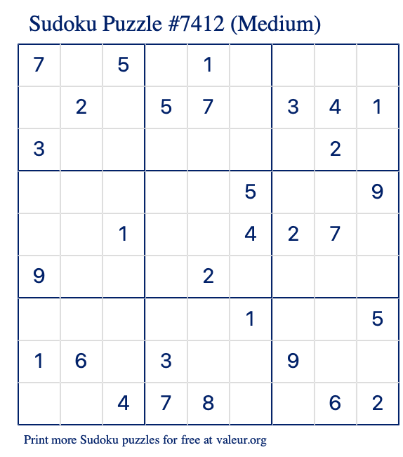 Free Printable Medium Sudoku Puzzle number 7412