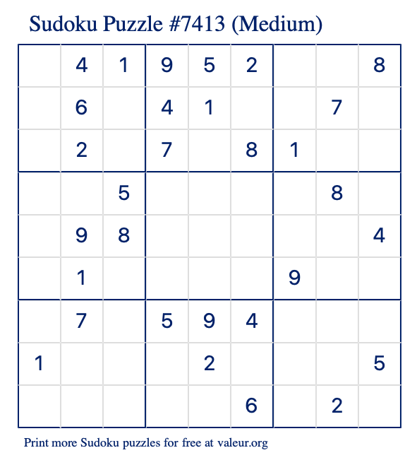 Free Printable Medium Sudoku Puzzle number 7413
