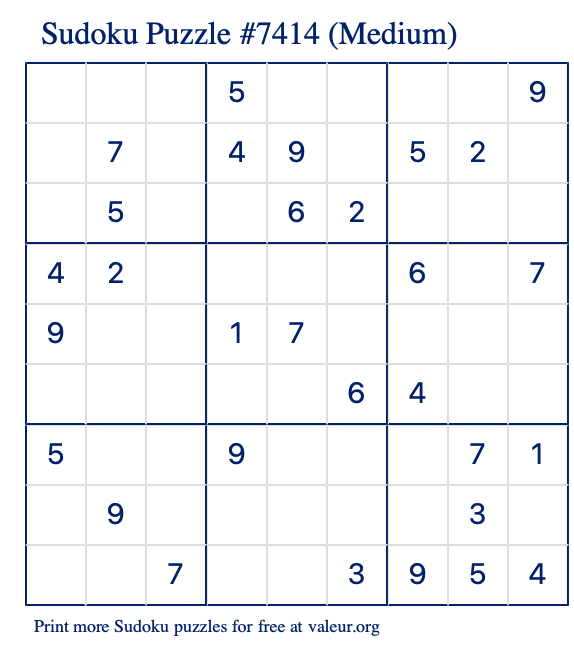 Free Printable Medium Sudoku Puzzle number 7414