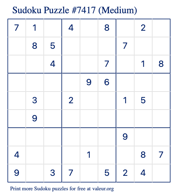 Free Printable Medium Sudoku Puzzle number 7417