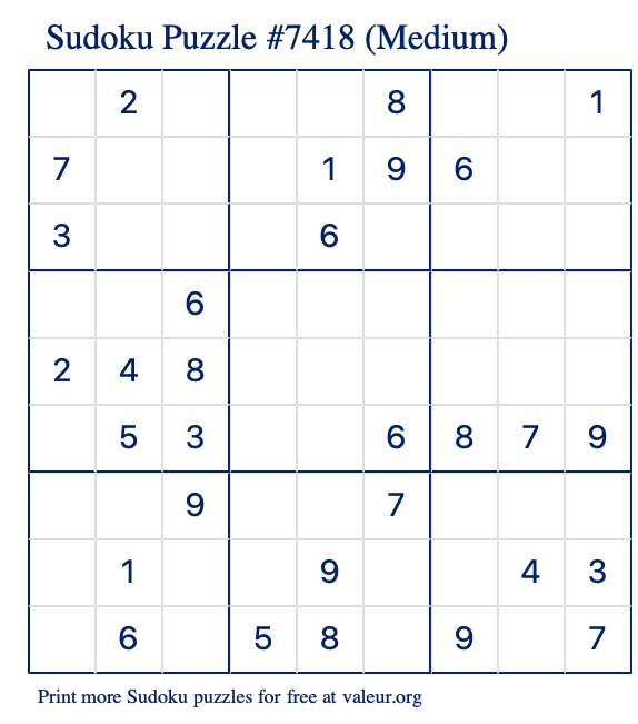 Free Printable Medium Sudoku Puzzle number 7418