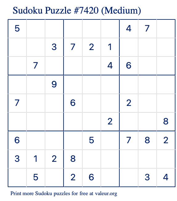 Free Printable Medium Sudoku Puzzle number 7420
