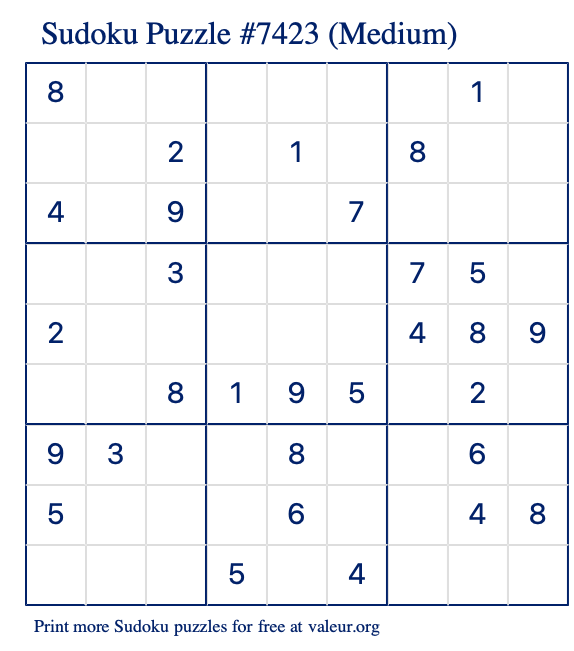 Free Printable Medium Sudoku Puzzle number 7423