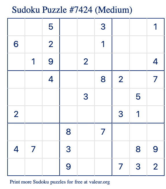 Free Printable Medium Sudoku Puzzle number 7424