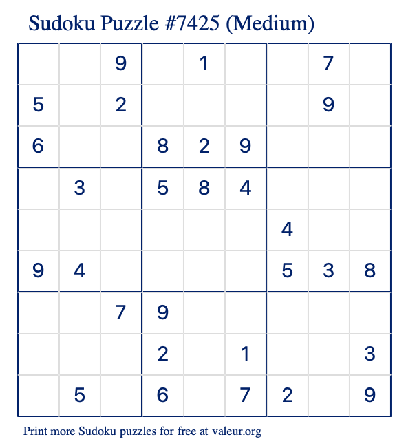 Free Printable Medium Sudoku Puzzle number 7425