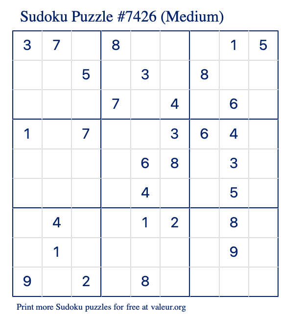 Free Printable Medium Sudoku Puzzle number 7426