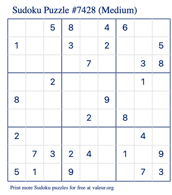 free printable medium sudoku with the answer 7428