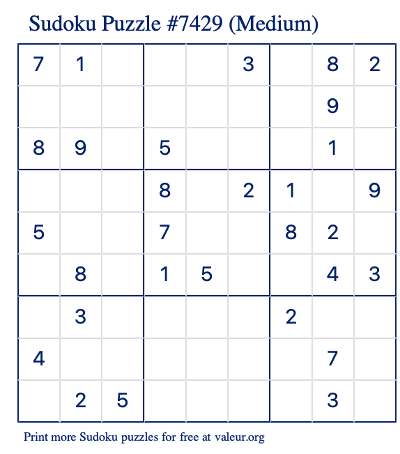 Free Printable Medium Sudoku Puzzle number 7429