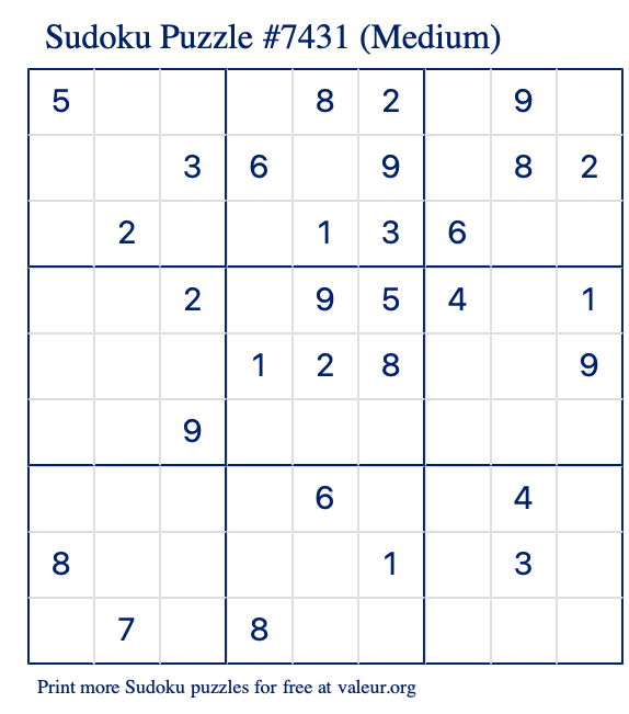 Free Printable Medium Sudoku Puzzle number 7431