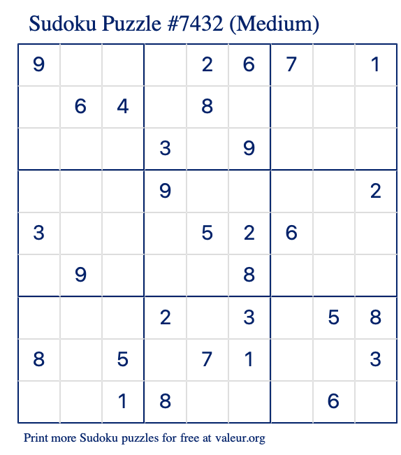 Free Printable Medium Sudoku Puzzle number 7432