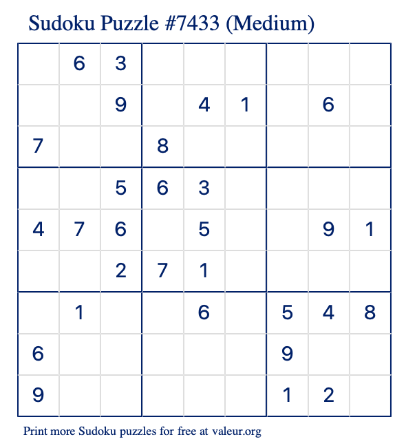 Free Printable Medium Sudoku Puzzle number 7433