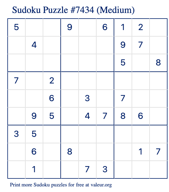 Free Printable Medium Sudoku Puzzle number 7434