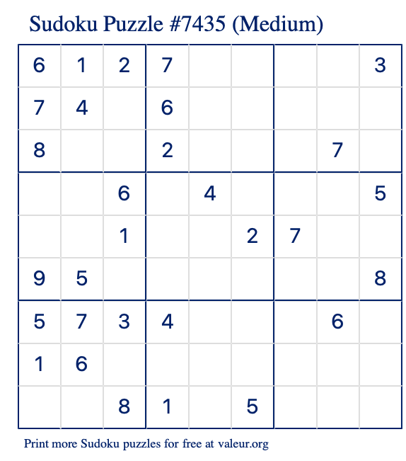 Free Printable Medium Sudoku Puzzle number 7435