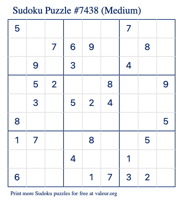 Free Printable Medium Sudoku Puzzle number 7438