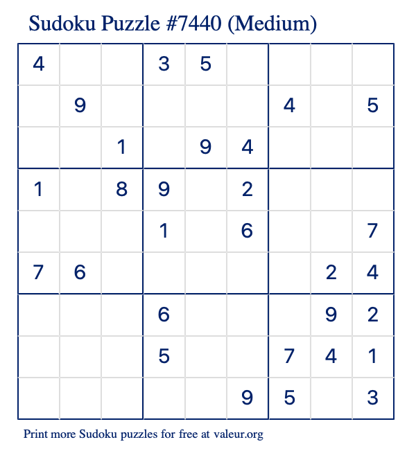 Free Printable Medium Sudoku Puzzle number 7440