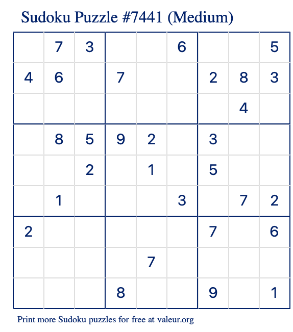 Free Printable Medium Sudoku Puzzle number 7441