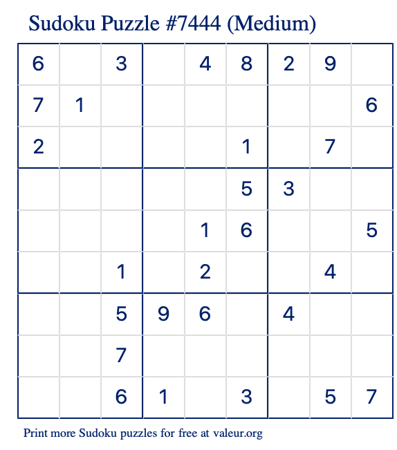 Free Printable Medium Sudoku Puzzle number 7444