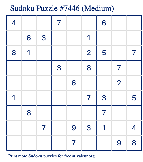 Free Printable Medium Sudoku Puzzle number 7446