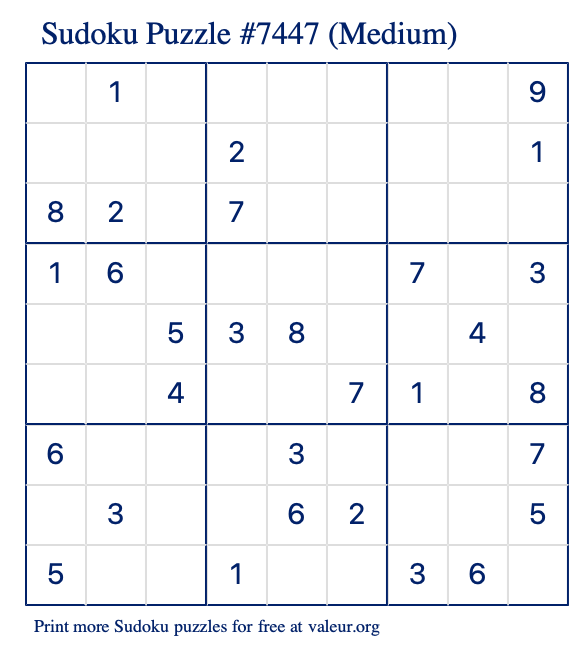 Free Printable Medium Sudoku Puzzle number 7447