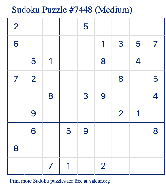 Free Printable Medium Sudoku Puzzle number 7448