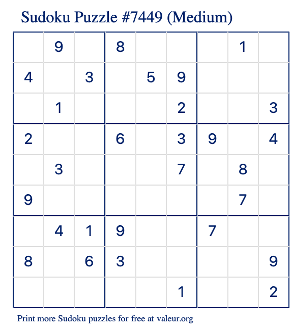 Free Printable Medium Sudoku Puzzle number 7449