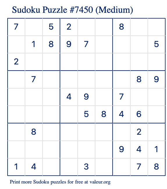 Free Printable Medium Sudoku Puzzle number 7450