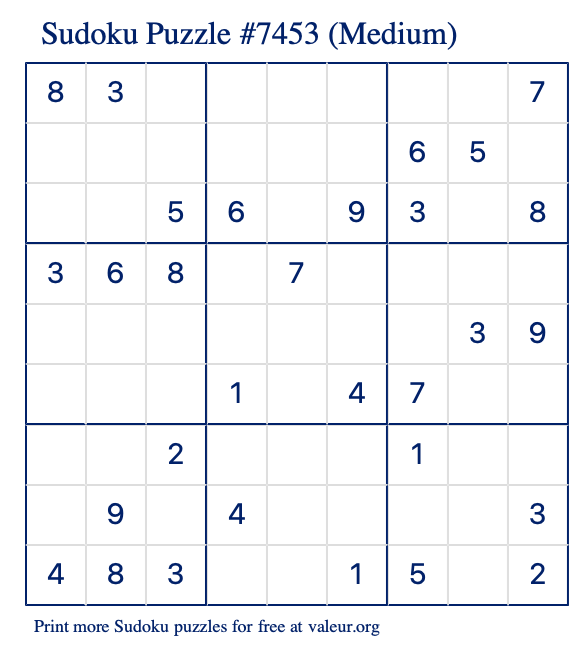Free Printable Medium Sudoku Puzzle number 7453