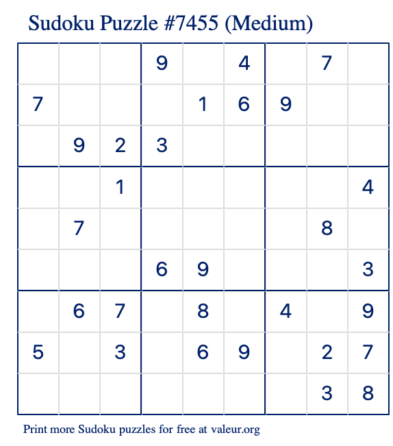 Free Printable Medium Sudoku Puzzle number 7455