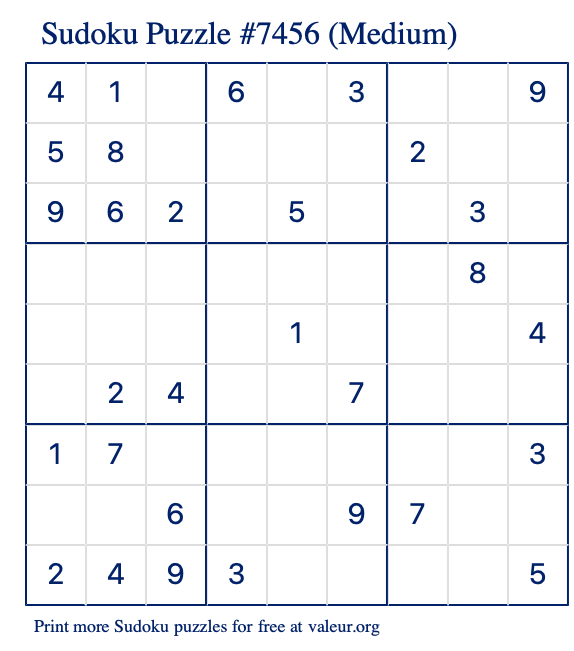 Free Printable Medium Sudoku Puzzle number 7456