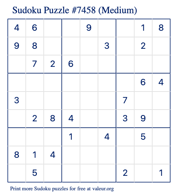 Free Printable Medium Sudoku Puzzle number 7458