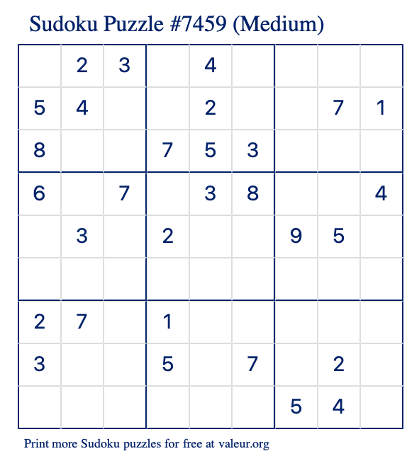 Free Printable Medium Sudoku Puzzle number 7459