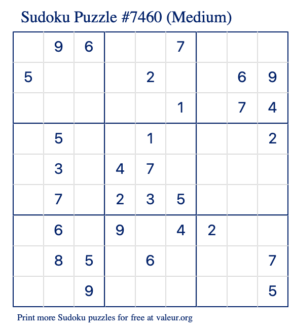Free Printable Medium Sudoku Puzzle number 7460