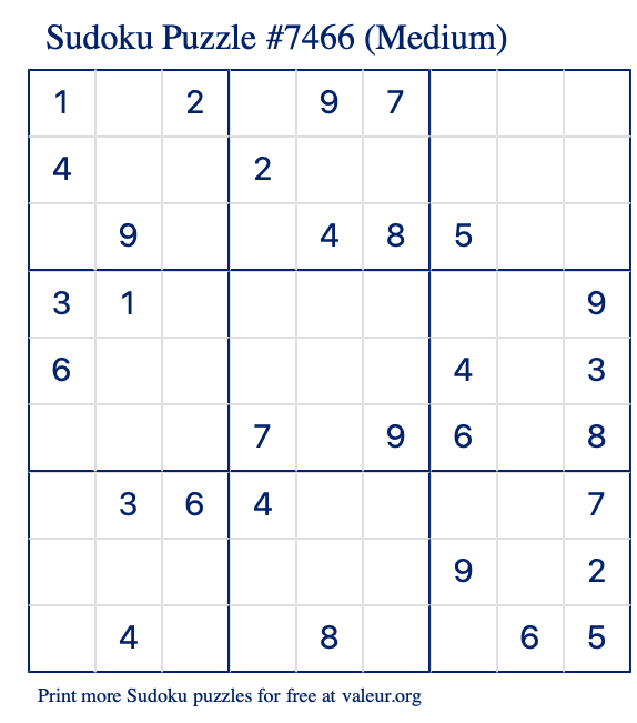 Free Printable Medium Sudoku Puzzle number 7466