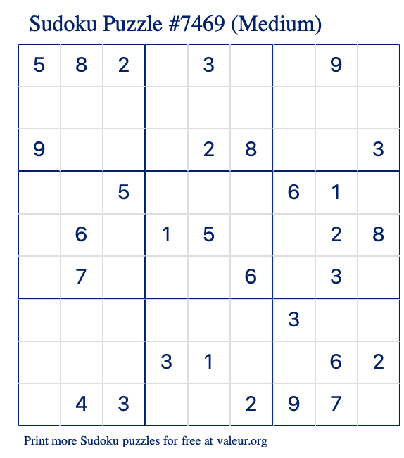 Free Printable Medium Sudoku Puzzle number 7469