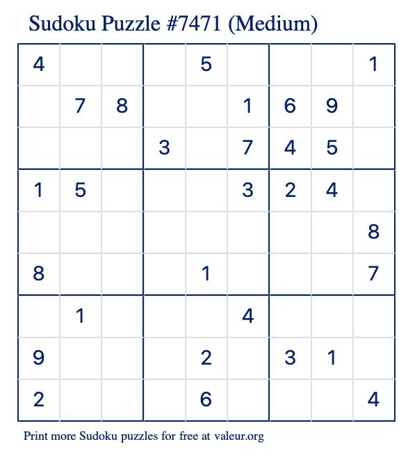 Free Printable Medium Sudoku Puzzle number 7471