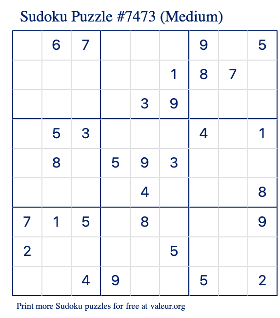 Free Printable Medium Sudoku Puzzle number 7473