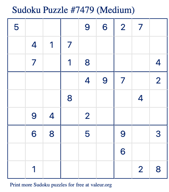 Free Printable Medium Sudoku Puzzle number 7479