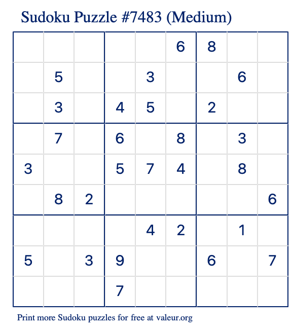Free Printable Medium Sudoku Puzzle number 7483