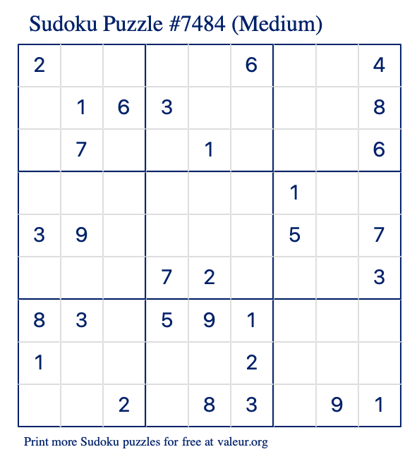 Free Printable Medium Sudoku Puzzle number 7484