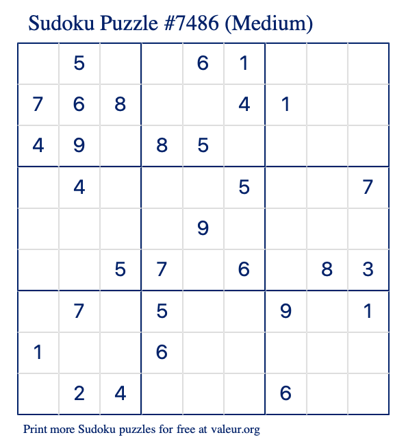 Free Printable Medium Sudoku Puzzle number 7486
