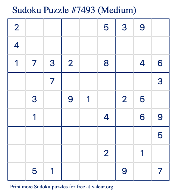 Free Printable Medium Sudoku Puzzle number 7493