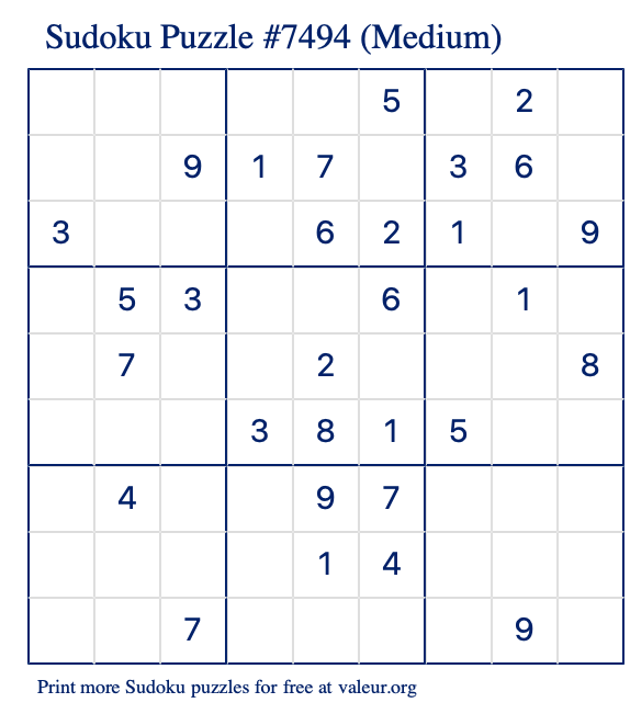 Free Printable Medium Sudoku Puzzle number 7494